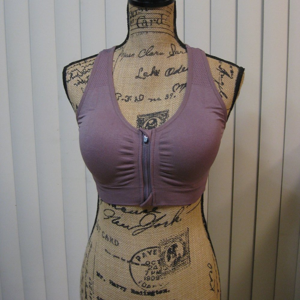 NWOT purple zip front sports bra M med